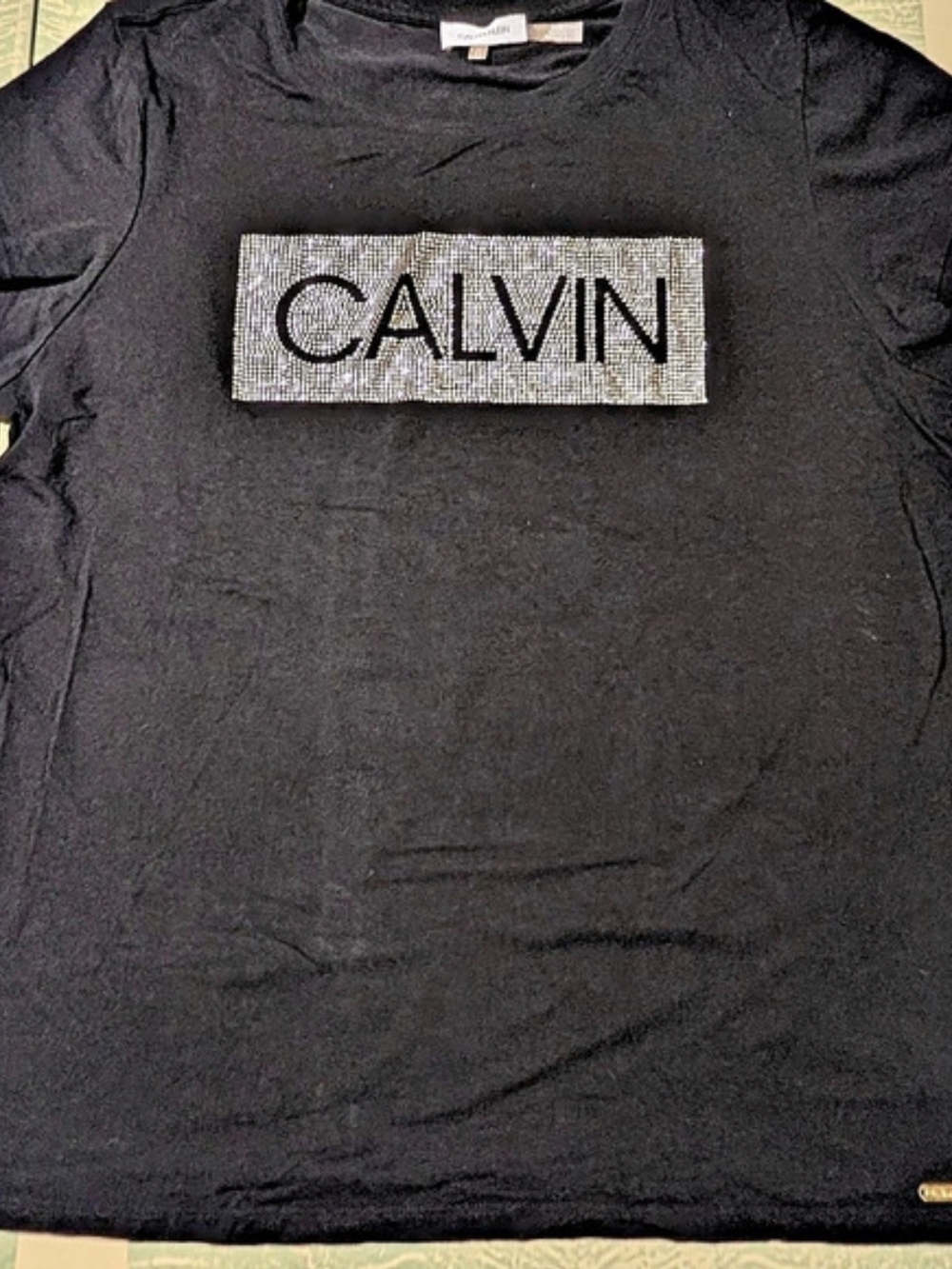 Calvin Klein Rhinestone Box Logo Short Sleeve T-Shirt Black XL